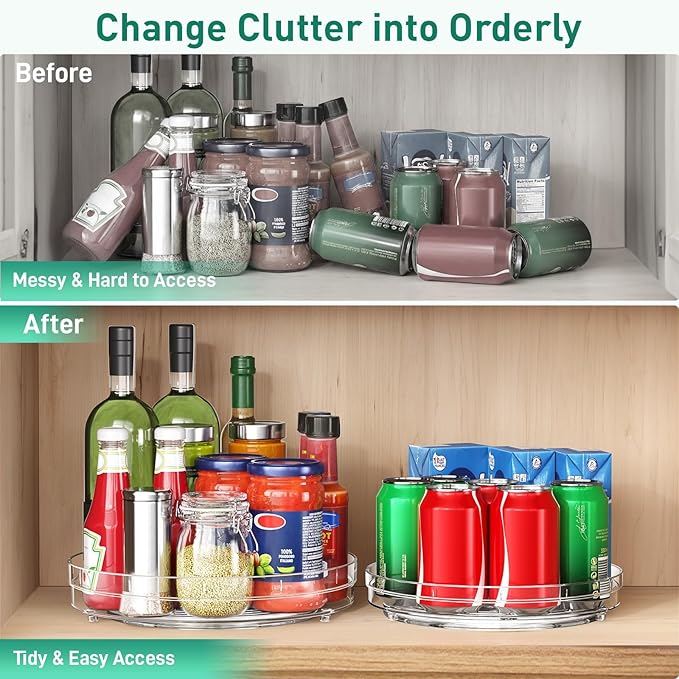 Optish 2 Pack Lazy Susan Organizer, 9.5" 10.7" Lazy Susan Turntable for Cabinet, Refrigerator Organizer and Storage for Pantry, Closet, Countertop, Non-Skid Fridge Organizers