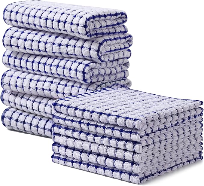 Homaxy Kitchen Towels and Dishcloths Set, 16 x 25 and 12 x 12 Inches, Set of 12 Cotton Terry Kitchen Dish Towels, Super Soft and Absorbent Dish Cloths, Blue