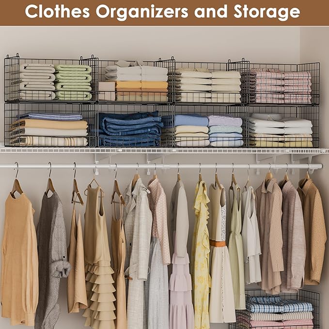 Yociyoga 3-Tier Stackable Closet Organizers and Storage Shelves, Foldable Closet Shelf Organizer, Stackable Storage Bins Drawers for Closet Organizer System, Black(Patent Pending)