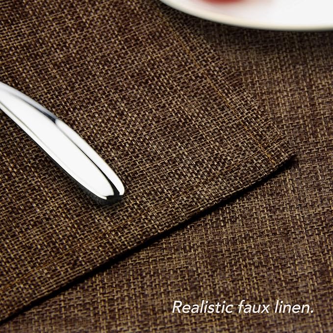 BALCONY & FALCON Faux Linen Placemats Set of 4 Washable Place Mats Heat Resistant Table Mats for Restaurant Dining Christmas Thanksgiving Party Indoor Outdoor （Brown, 17.7x11.8 in, 4PCS