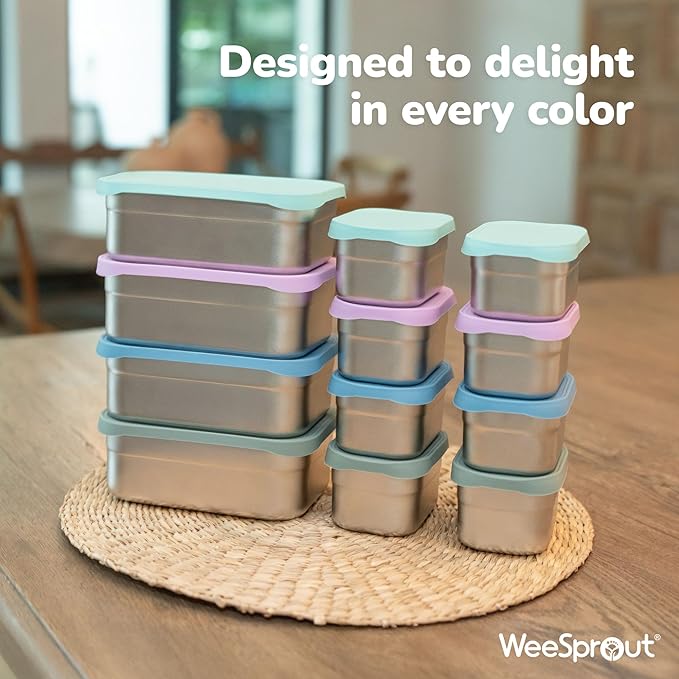 WeeSprout Stainless Steel Lunch Box Set - 750mL & 230mL Food Storage Nested Bento Boxes with Food Grade Silicone Lid - Leak Proof - Freezer Safe (Pastel Purple)