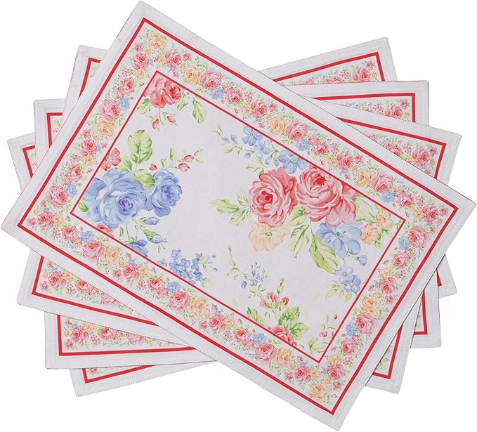 Maison d' Hermine Placemats Set of 4 100% Cotton Washable Cloth Place Mats Reusable Table Mats for Kitchen Dining Party Wedding Gifts for Mothers Day Spring/Summer (Vintage Floral, 13" x 19")