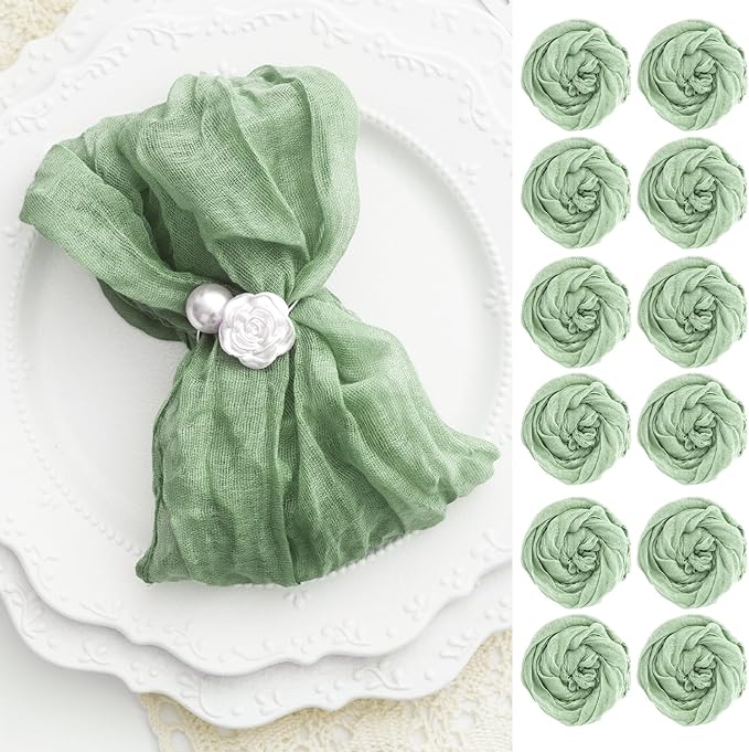 60 Pack Sage Green Cheesecloth Napkins Washable 21x21 Inches Sage Green Cloth Napkins Set of 60 Dinner Table Napkins for Wedding Bridal Baby Shower Rustic Boho Cotton Gauze Summer Party Table Decor