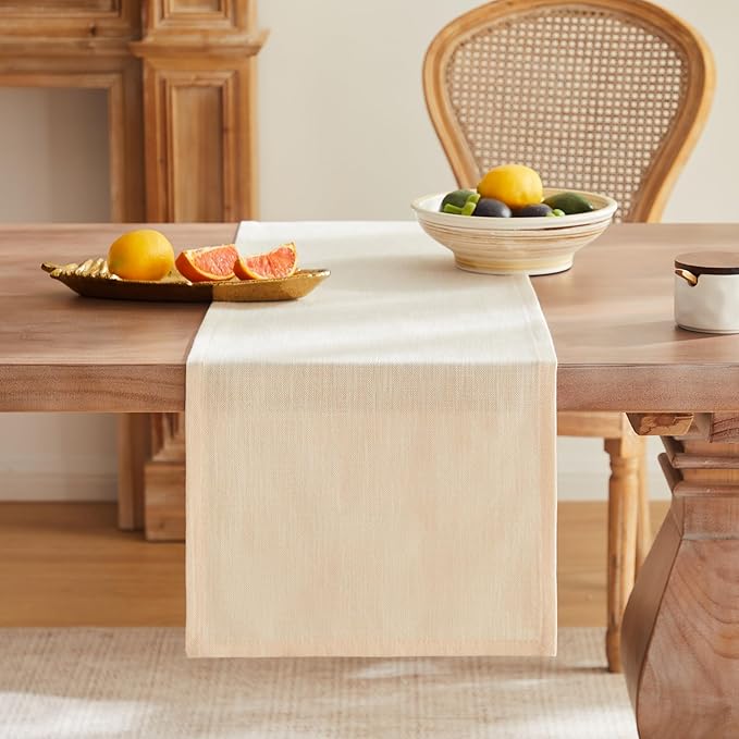 ZeeMart Rustic Cotton Linen Table Runner, 13x108 Inches Cream, Farmhouse Style Cream Table Runners 108 Inches Long, Washable Kitchen Dining Table Decoration for Home Party Decor