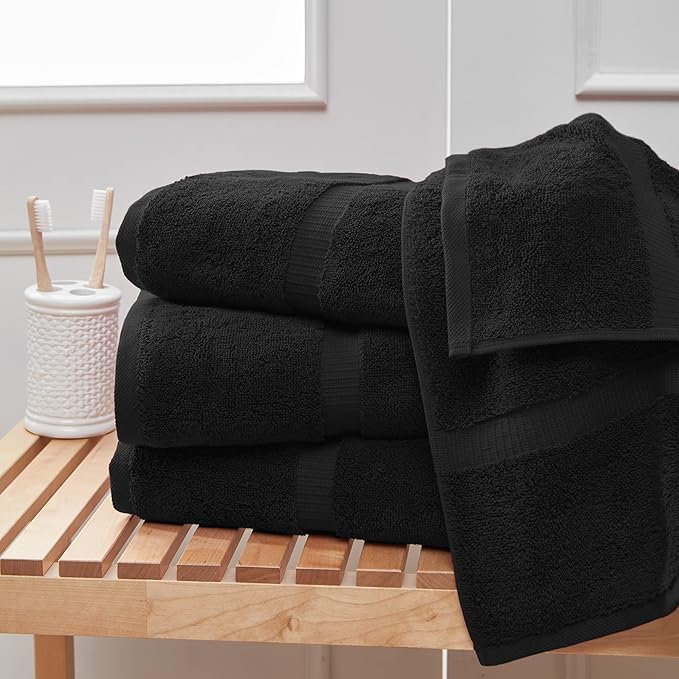 Towel Bazaar Premium Cotton Super Soft and Absorbent Turkish Towels (8-Piece Towel Set, Black)