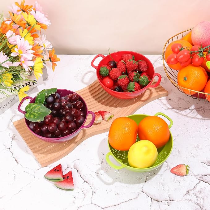 4 Pack Small Colander for Kitchen Mini Plastic Strainer Dish Safe for Veggies Berry Fruits Food 7.87 x 7.87 x2.83 Inch Dishwasher Safe