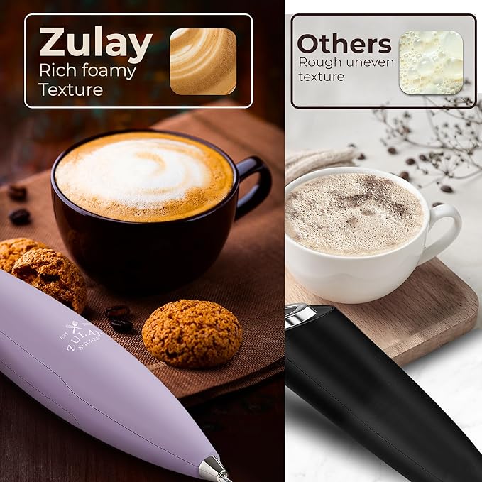 Zulay Kitchen Patented Tornado Triple Whisk Milk Frother with 4 Duracell Batteries – Handheld Foam Maker for Coffee, Lattes, Matcha & Hot Chocolate – Rich, Creamy Froth in Seconds - Lilac