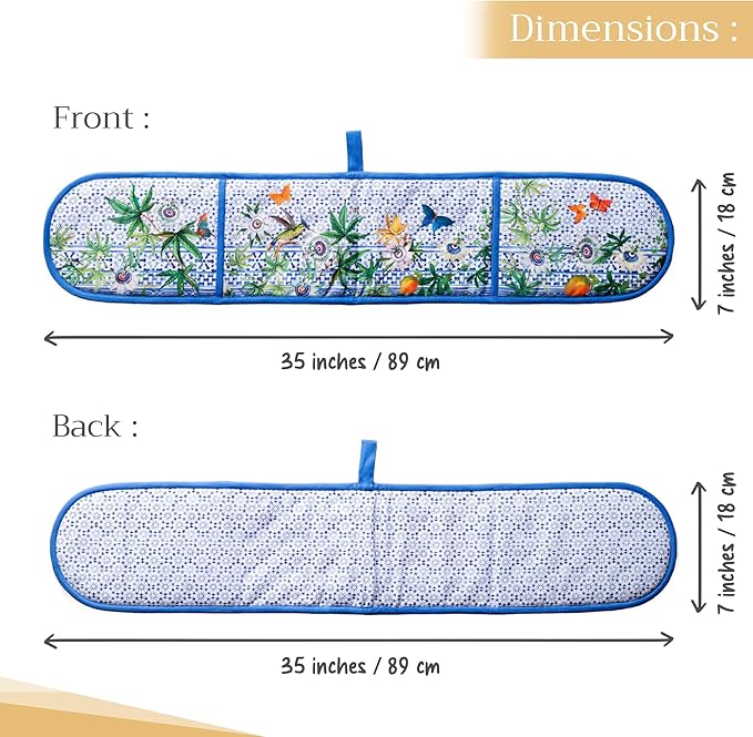 Maison d' Hermine Double Oven Mitts 100% Cotton 7"x35" Double Oven Mitt Heat Resistant BBQ Cooking Gloves with Loop Baking Grilling Gifts for Mothers Day Spring Summer (Passiflora)