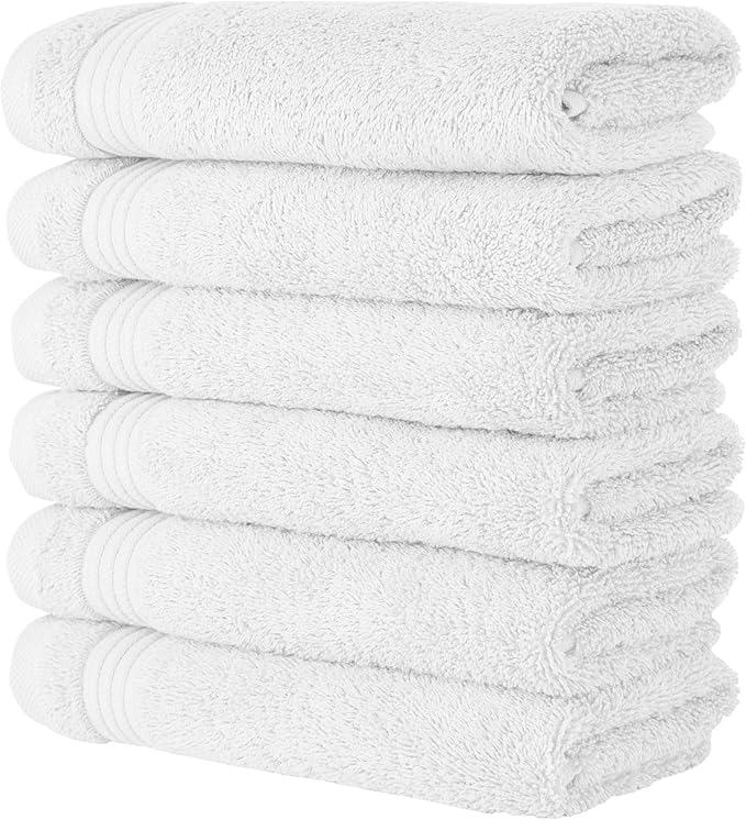 Classic Turkish Towels CTT - Premium 6 Piece Hand Towels Set, 100% Turkish Cotton, Quick Dry & Comfy Towels for Hotel & Spa, Highly Absorbent | 16"x27" (White)