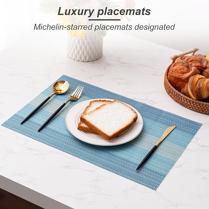 CADONO Placemats Set of 6 Washable Indoor/Outdoor Vinyl Place Mats for Dining Table Durable Non-Slip Heat Resistant PVC Weave Table Mats（Ocean Geode）