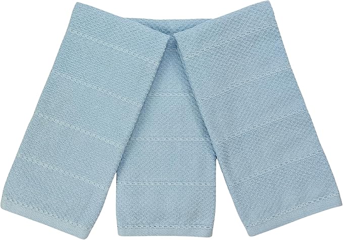 Serafina Home Coastal Sky Light Blue Kitchen Hand Dish Towels: Oversized 28" x 18", 100% Cotton Cloth Soft Cleaning Drying Absorbent Textured Design, Set of 3 Multipurpose for Everyday Use