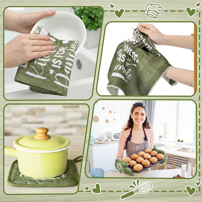 Leinuosen 8 Pcs Kitchen Towels and Oven Mitts Sets Pot Holders Dishcloths Set Kitchen Decorative Accessories Absorbent Potholders Heat Resistant for Chef Baking Cooking