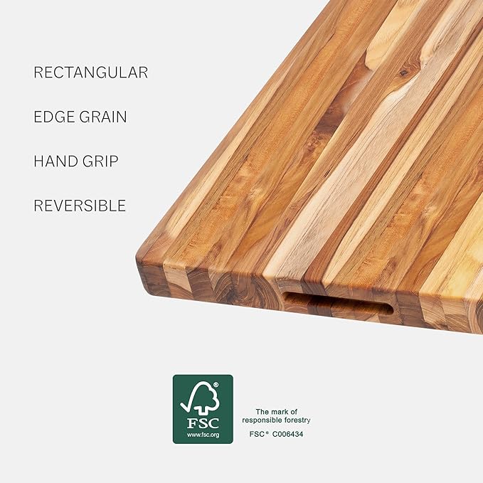Teakhaus Cutting Board - Large (L) Wood Cutting Board with Grip Handles - Holiday Gift Ideas for Men and Women - Gift-Ready, Reversible, Edge Grain Wood, Knife Friendly - FSC Certified