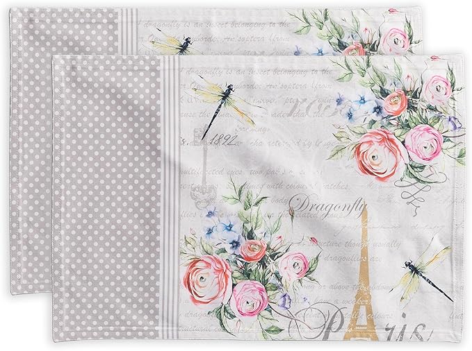 Maison d' Hermine Placemats Set of 2 100% Cotton Washable Cloth Place Mats Reusable Table Mats for Kitchen Dining Party Wedding Gifts for Mothers Day Spring/Summer (Champ De Mars, 13" x 19")