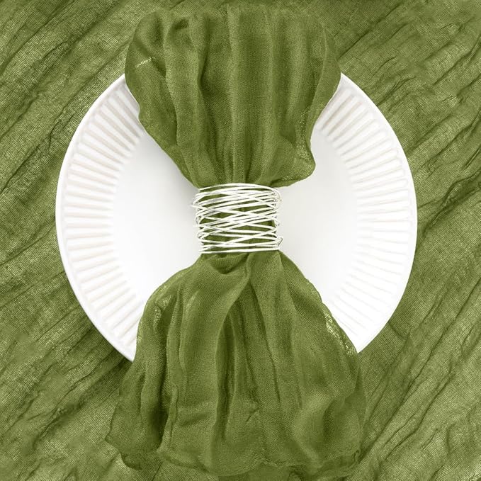 DeZerlor 50 Pack Olive Green Cheesecloth Napkins Spring Cloth Napkins Set of 50 Olive Dinner Napkins Bulk 21x21 Inches for Wedding Bridal Shower Baby Shower Parties