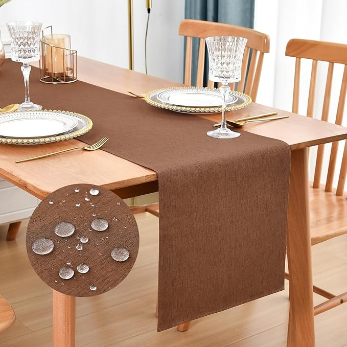 Farmhouse Rustic Table Runner Brown Faux Linen Table Runners Water Resistant Table Runner 48 inches Long for Living Room Dresser Bedroom Kitchen Dining Party 13x48 Inch