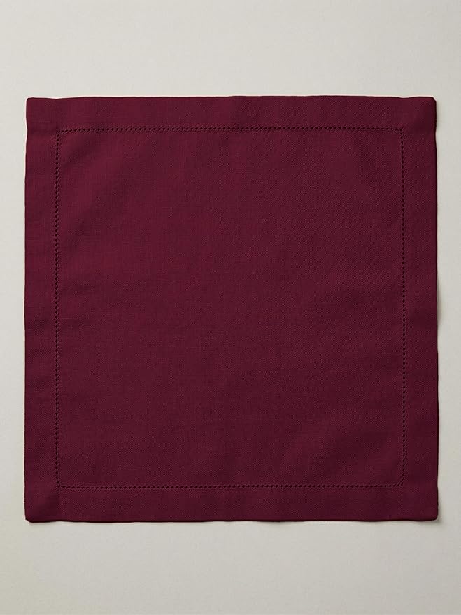 Palisa Burgundy Cotton Napkins Set of 4 | Premium Hemstitch Detailing Cloth Dinner Napkins 18x18 Inch | Soft Washable & Reusable Table Napkins for Everyday Use Weddings Parties Restaurants & Hotels