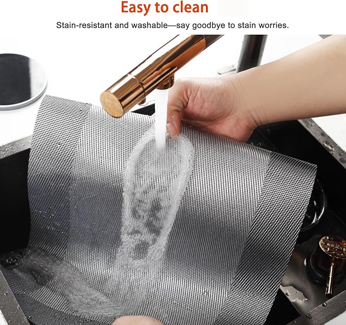 Placemats Set of 6,Washable,Heat and Stain Resistant Indoor/Outdoor Place mats,Vinyl Woven Non Slip Table Mats for Restaurant Table Protection,PVC Placemats(Silver, 6PCS)