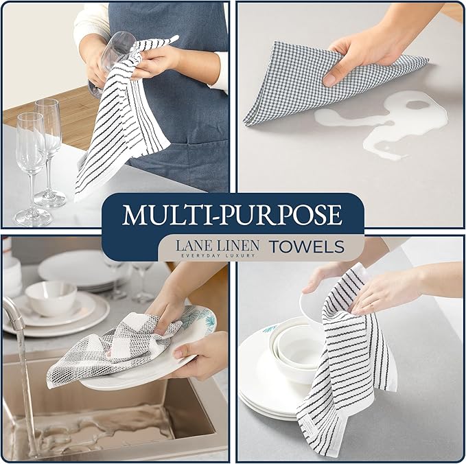 LANE LINEN Kitchen Towels and Dishcloths Sets - 20 Pc Kitchen Essentials for New Home, Heat Resistant Oven Mitts & Pot Holder, Absorbent Flour Sack Dish Towels- Grey