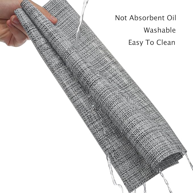 Myir JUN Placemats Set of 4, Vinyl Woven Placemats Place Mats Indoor Set of 4 Washable Table Mats Non-Slip Place mats for Dining Table (Light Gray, Set of 4)