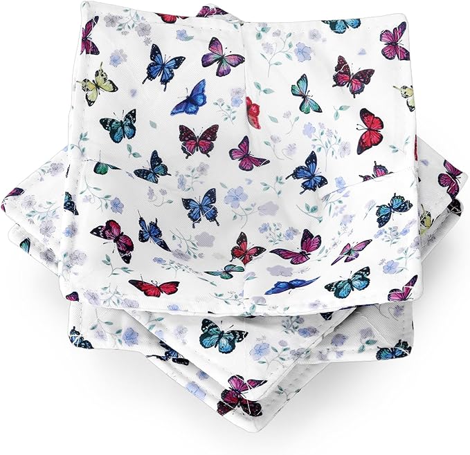 Cunhill 4 Pcs Cotton Microwave Bowl Cozy Holders for Hot Food Hot Pads Soup Bowl Potholders Heat Resistant Multipurpose Quilted Safe Holders for Kitchen Plate Supply(Colorful,Butterfly Style)