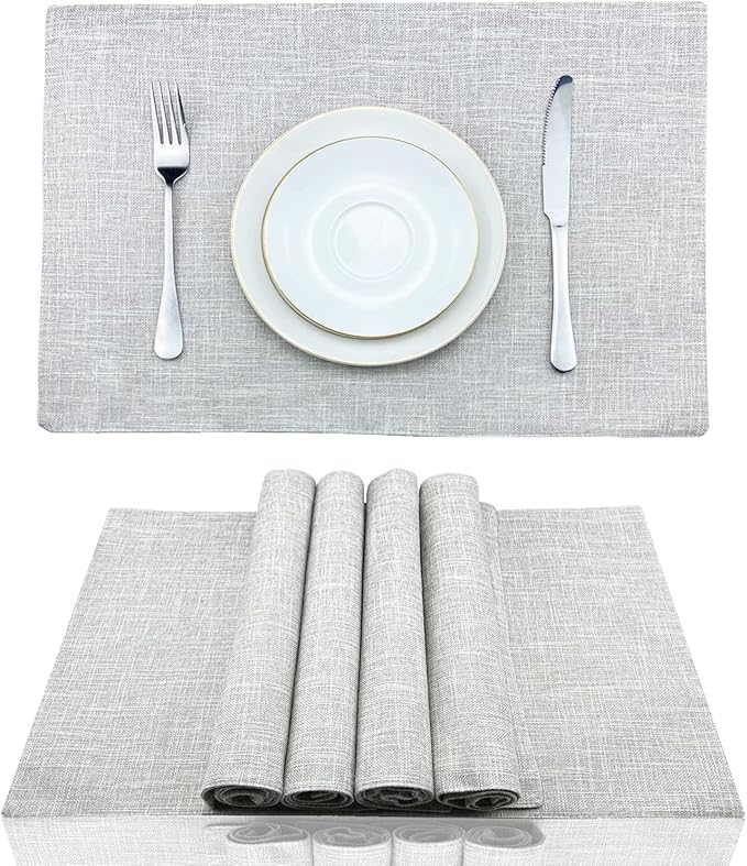 Weabetfu Cloth Placemats Set of 4 Heat Resistant Dining Table Placemmats Cotton Linen Machine Washable Kitchen Table Mats Wrinkle Free Thick Fabric Place Mats,Easy to Clean,13" x 19" Beige