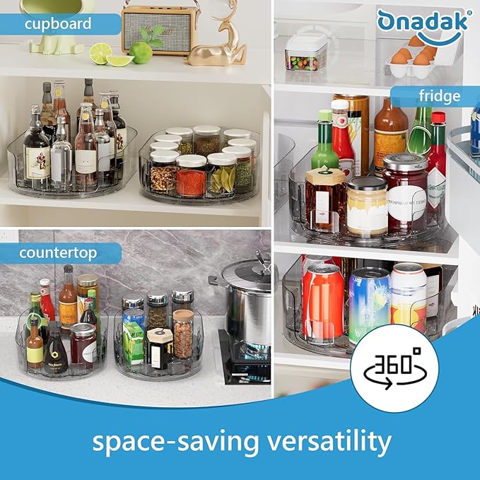 360° Rotating Lazy Susan for Refrigerator, 13.5''x8.5'' Clear Lazy Susan Turntable for Refrigerator Organizers and Storage, Kitchen, Table Top, Cabinet, Pantry, Countertop