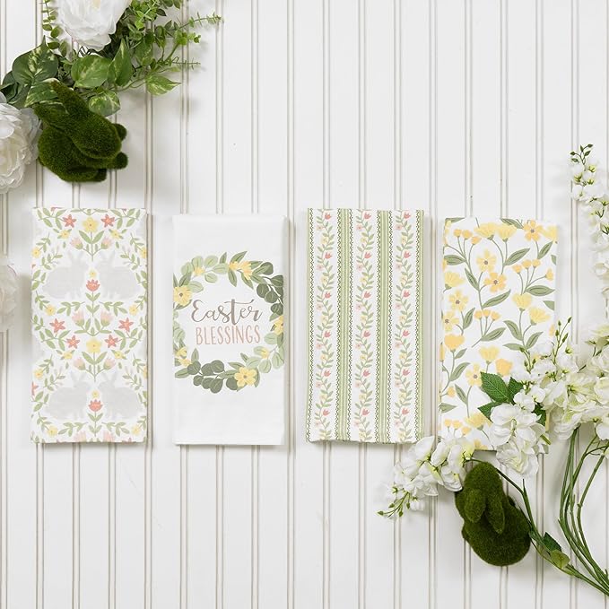 Ritz 100% Cotton Kitchen Towels, Easter Blessings Spring – 16"x26" – Absorbent Dish Towels for Drying & Cleaning – Soft & Durable (Set of 4)