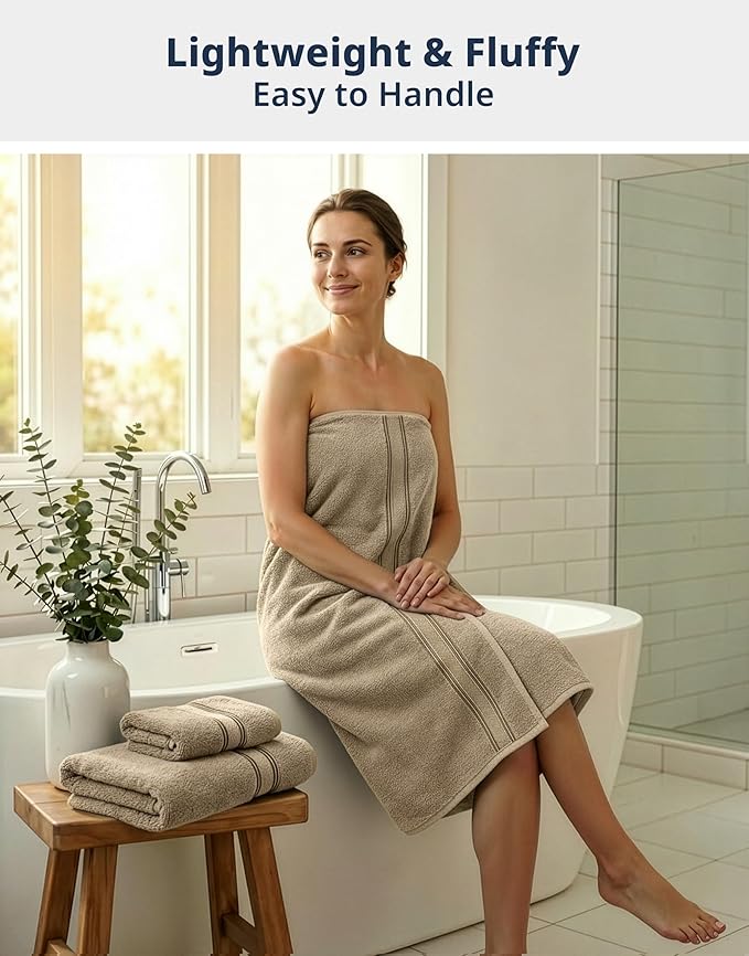 LANE LINEN Luxury Bath Towels Set - 6 Piece 100% CottonBathroom Zero Twist Shower Extra Absorbent Towel Super Soft 2 Hand Wash Cloths Taupe