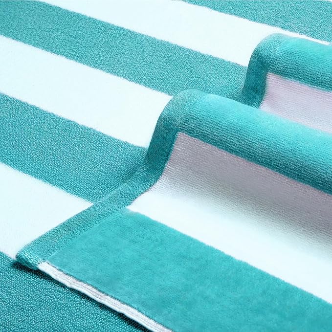 LULUHOME Large Oversized Beach Towel - Big Cotton 36 x 70 Inch Striped Pool Towel, Large Cabana Soft Swimming Towel for Adult Men Women,Turquoise