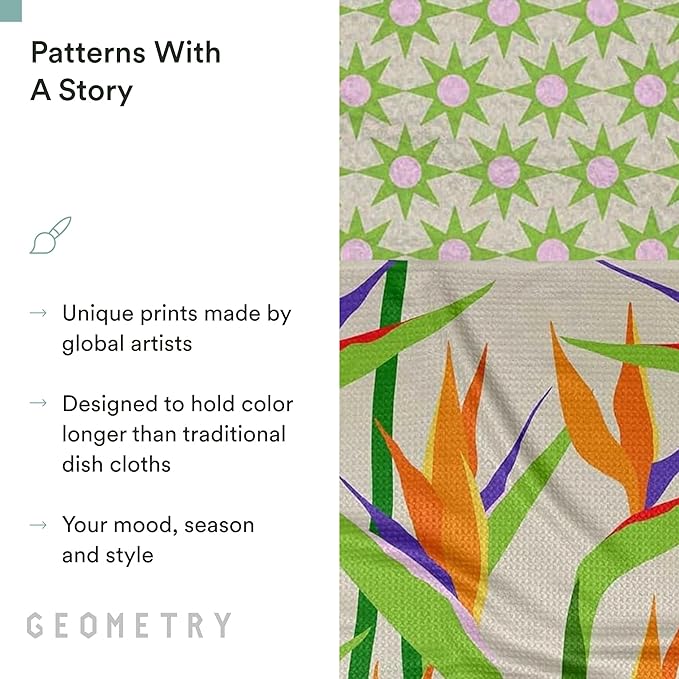 GEOMETRY Kitchen Dish Cloths - Spring & Summer Collection - Premium Dishcloths with Geoweave - Absorbent & Fast Drying Kitchen Towels - Paradise, 10" x 10" - 3-Pack