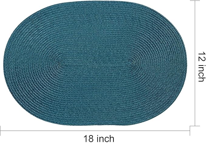 AHHFSMEI Placemats Set of 8 for Dining Table Washable Woven Non-Slip 18x12 inches Placemat Heat-Resistant Durable Table Mats for Dining Table Easy to Clean (Oval Blue, 8)