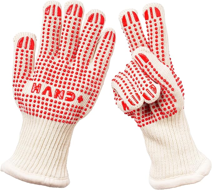 Hand+ Heat Resistant Oven Gloves (Size L/XL) 932°F / 500°C for BBQ Baking Cooking Smoker Fireplace Camping with Silicone Grip Thermo Dot Level 4 EN407 Certified
