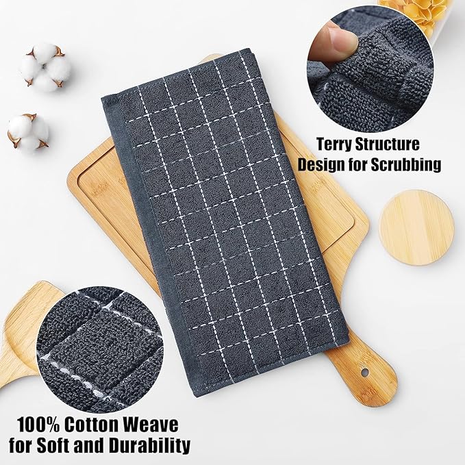 Homaxy 100% Cotton Terry Kitchen Dish Cloths, Ultra Soft and Absorbent Dish Towels for Kitchen, Suitable for Drying and Washing Dishes, 4 Pack, 12 x 12 Inches, Dark Green