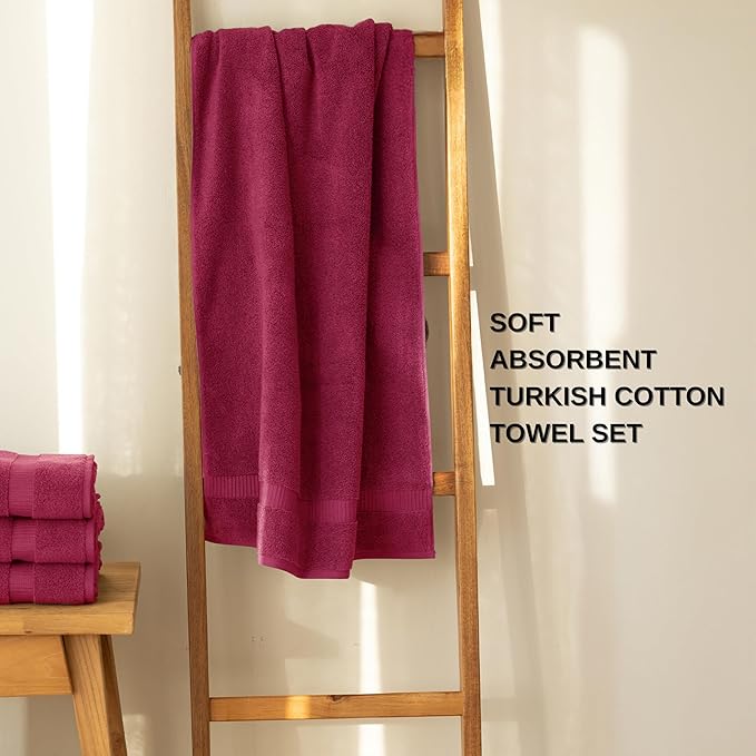 SALBAKOS 100% Turkish Cotton 6-Piece Towel Set | Premium Quality Hotel & Spa Collection | Ultra Soft, Super Absorbent 2 Washcloth, 2 Hand, 2 Bath Towels Sets | Made in Turkey (Wine, 6 Piece Towel Set)