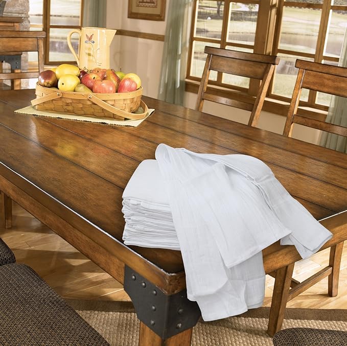 Flour Sack [White, 24 Pack] 100% Cotton Kitchen Towels, 28"x28" Cloth Napkin, Dish Cloth, Bar Mops, Tea Towel, Bread Wrapper.