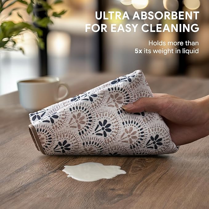 RECYCO Waffle Kitchen Towel Set of 2 - Quick Dry Microfiber Sustainable Dish Towels - Ultra Absorbent Reusable Cleaning Tea Towels - Lightweight Hand Towels,16”x 28”, Neutral Boho
