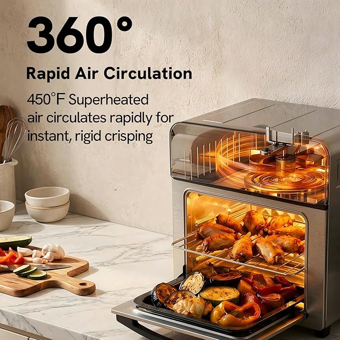VAL CUCINA 6-in-1 Air Fryer Toaster Oven Combo, Compact 12.7 QT Small Countertop Convection Oven, Fits 9" Pizza & 4 Toast, Hexagon Hybrid Heating, Enamel Baking Pan