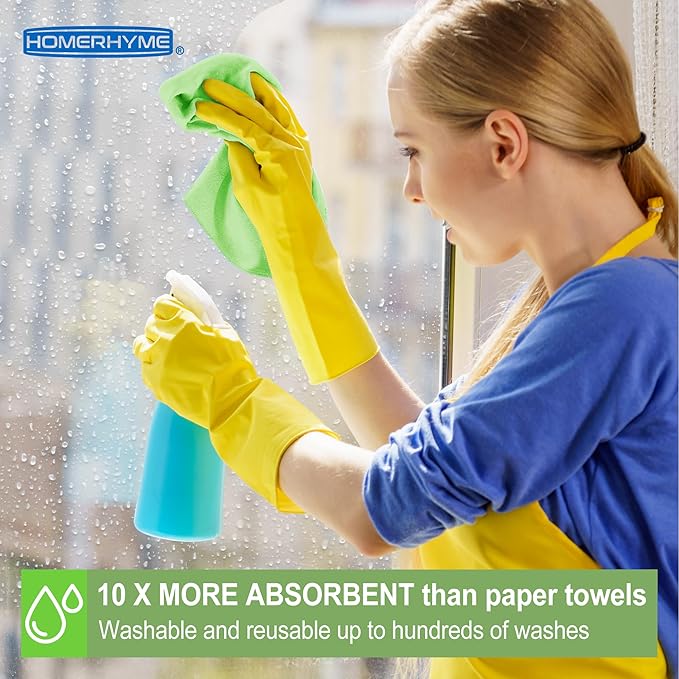 Microfiber Cleaning Cloth, 12 Pack Green Cleaning Rags,12" X 11" Lint Free Dish Towels Wash Cloths, Reusable Microfiber Towels for Home and Kitchen Bathroom Apartment Cleaning Supplies