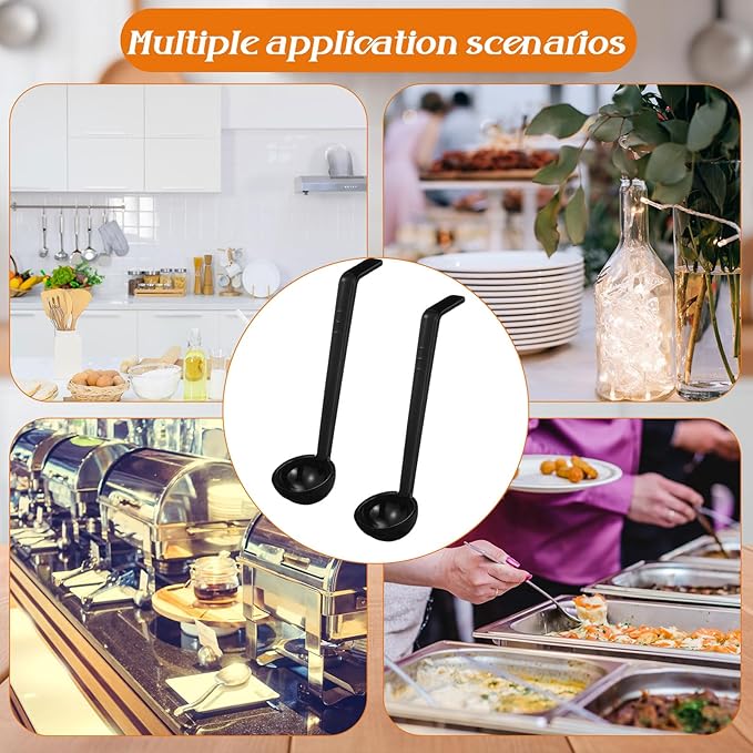 Tioncy 10 Pcs 1 oz Small Ladle 7.1 Inches Mini Ladle for Serving Sauce, Soup, Dressing, Punch Bowl, Gravy, Cocktail, Fruit Juices Reusable Plastic Long Handle Spoon for Party Banquets Catering(Black)