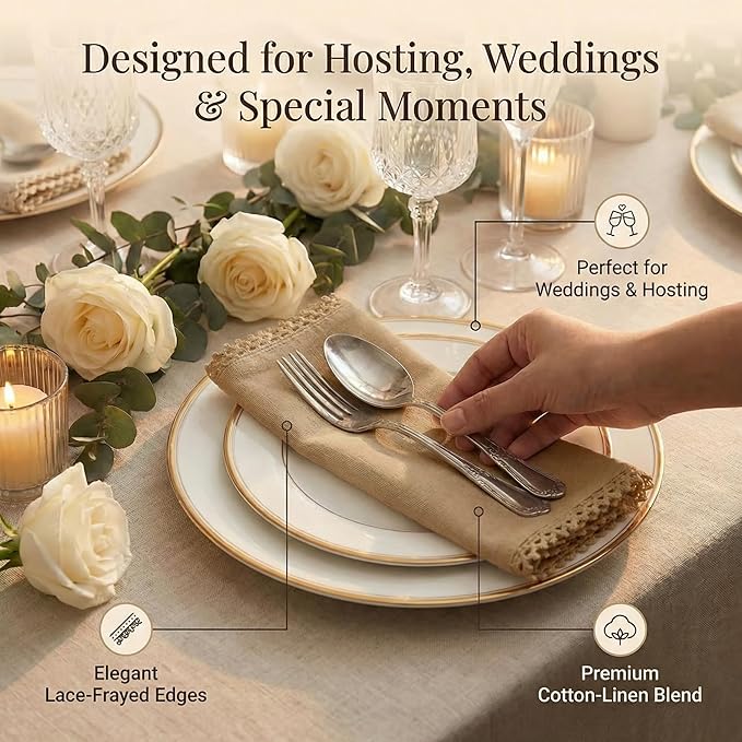 ACCENTHOME Brown Cloth Napkins Set of 12 18x18 inch Cotton Dinner Napkins - Washable Soft Premium Hotel Quality Reusable Napkins Perfect Table Napkins for Family Dinners, Weddings & Everyday Use