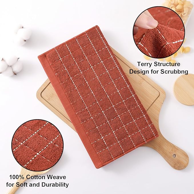 Homaxy 100% Cotton Terry Kitchen Dish Cloths, Ultra Soft and Absorbent Dish Towels for Kitchen, Suitable for Drying and Washing Dishes, 8 Pack, 12 x 12 Inches, Rust