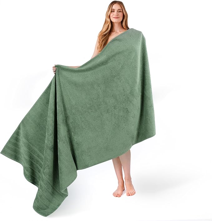 American Soft Linen 35x70 Jumbo Large Bath Towel, 600 GSM 100% Cotton Turkish Bath Sheet, Oversized Luxury Bath Towel for Bathroom Beach and Pool, Sage Green