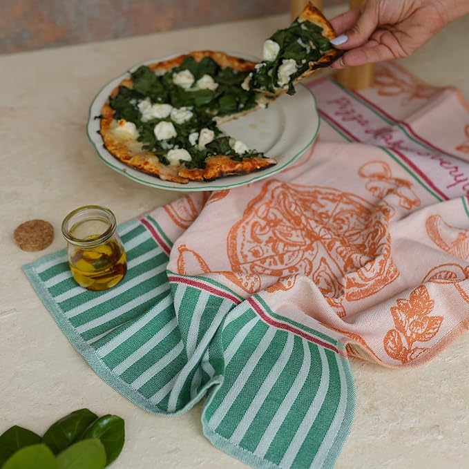 sea me at home 100% Cotton French Jacquard Kitchen Tea Towel Set of 4 - Italian & French Gourmet Kitchen Towels (Gourmet Moments)