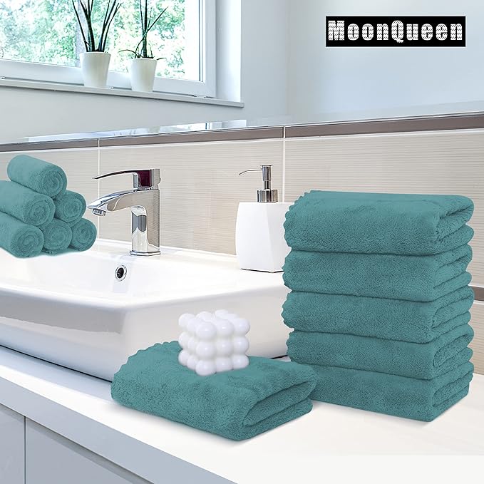 MOONQUEEN 6 Pack Premium Hand Towels - Quick Drying - Microfiber Coral Velvet Highly Absorbent Towels - Multipurpose Use as Hotel, Bathroom, Shower, Spa, Hand Towel 16 x 28 inches (Teal)