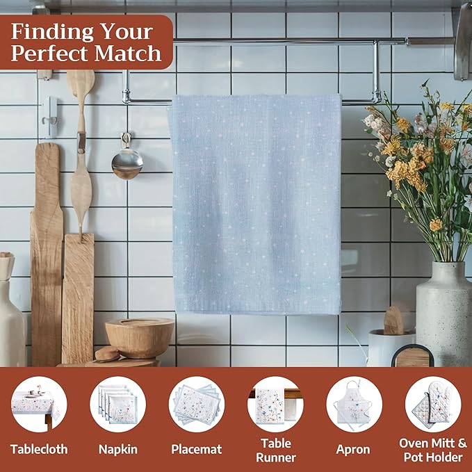 Maison d' Hermine Kitchen Towels Set of 3 100% Cotton 20" x 27.5" Reusable Cloth Tea Dish Towels Absorbent with Hanging Loop for Kitchen Dining Thanksgiving Christmas Decorations (Ice Florals)