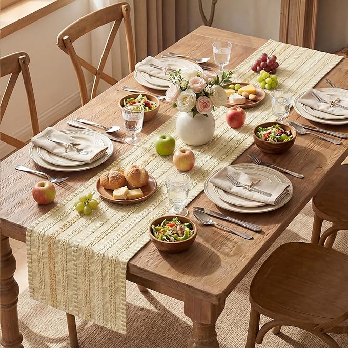 Artoid Mode Burlap Brown Farmhouse Woven Table Runner, Seasonal Holiday Rustic Kitchen Dining Table Decoration for Home Party Decor 12x72 Inch