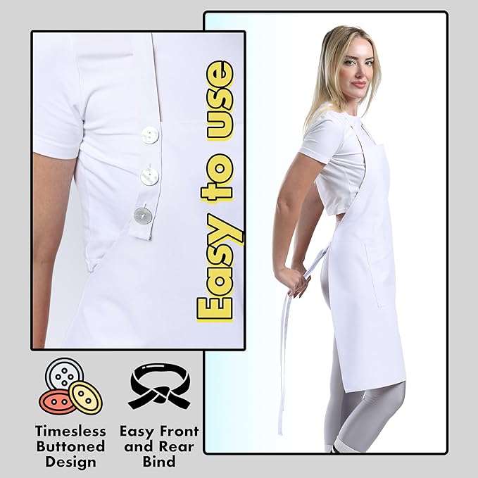 TOSHE Kitchen Apron Waterdrop Resistant Cotton Apron with adjustable Aprons for Women with Pockets 10 Color option Cooking White Apron(White)