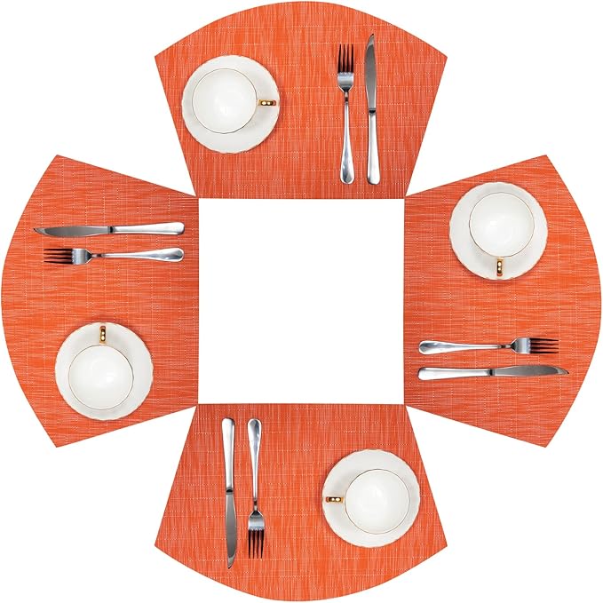 SHACOS Round Table Placemats Set of 4 Wedge Placemats Heat Resistant Woven Vinyl Table Mats for Round Table Wipe Clean (4, Orange)