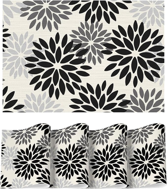 Artoid Mode Floral Vinyl Placemats Set of 4, Heat Resistant Washable Non-Slip Plastic PVC Place Mats for Party Kitchen Dining Decor
